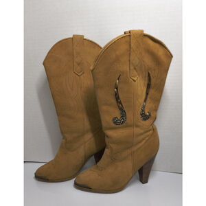 Vintage Women's 6.5 Leather‎ Cowgirl Cowboy Western Boots High Heel Feather Boho
